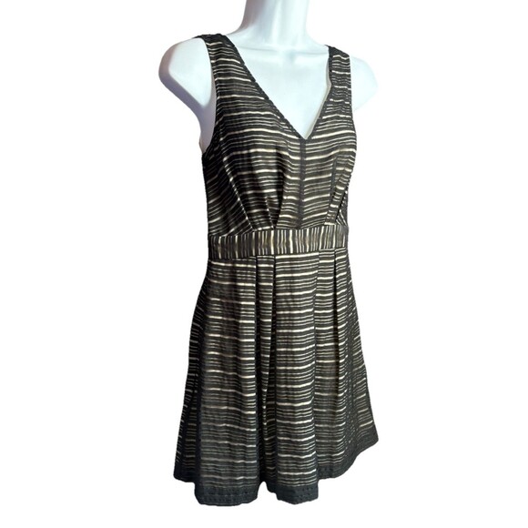 BCBG Black/Gold Striped V-Neck Fit & Flare Mini Dress Women’s Size 4 Cocktail - Picture 2 of 10